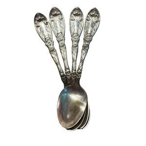 Antique silver teaspoon set (4) Narcissus pattern 1908 Oxford Oneida Art Nouveau